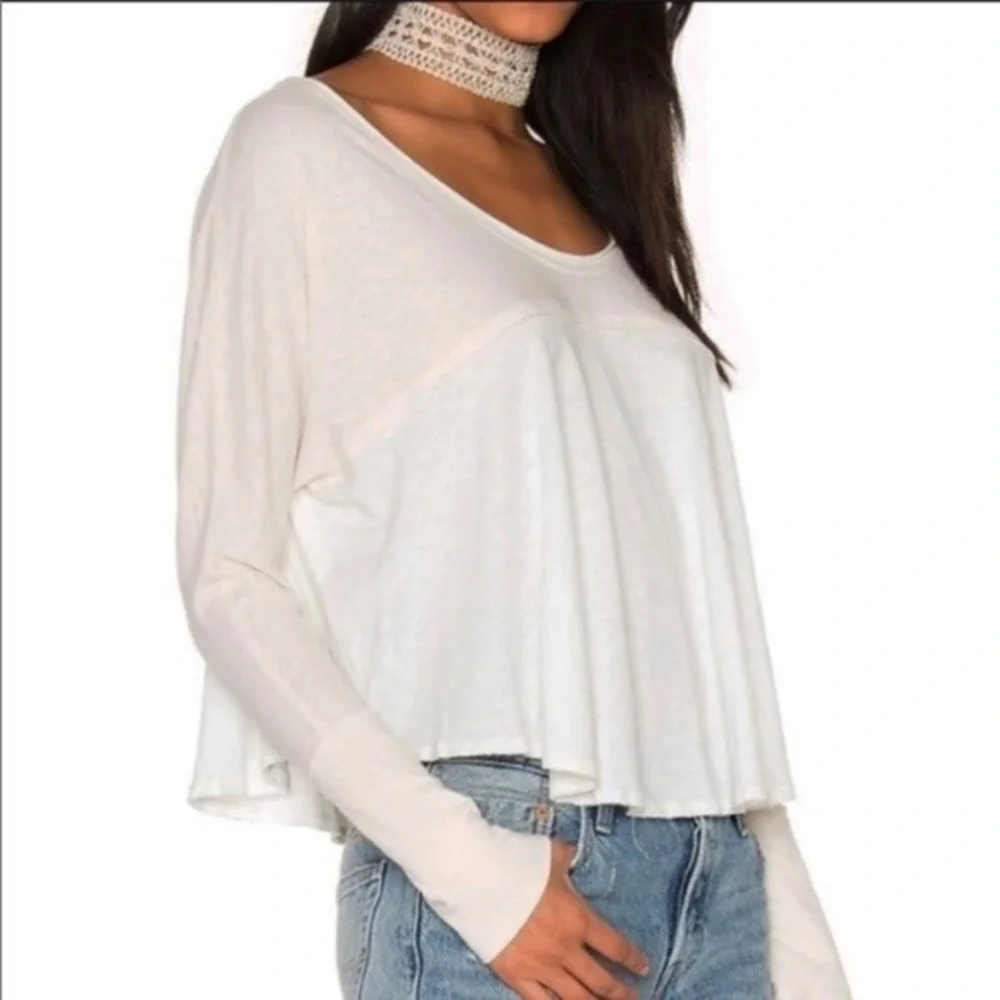 Free People Cloud Nine Top Womens Color Large Block Cream Beige Long Sleeve Boho